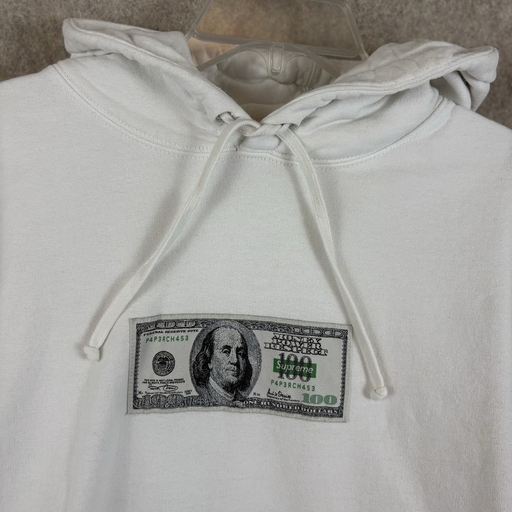 Supreme Franklin Hoodie White $100 Bill SS20 Benjamin Franklin Made Canada - Picture 2 of 12
